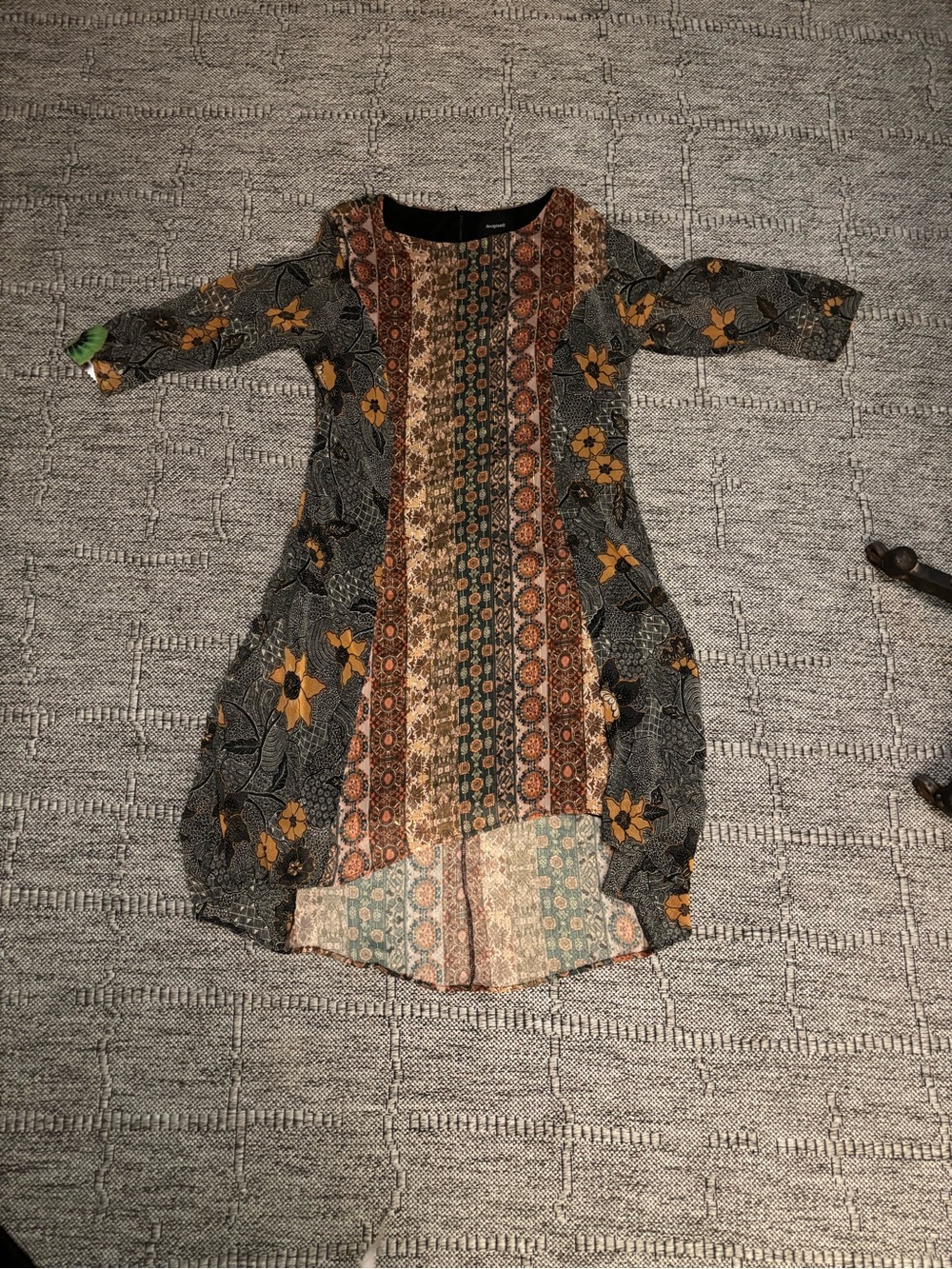 Desigual Mixed Print Midi Dress in Rust, Green and Mustard - Picture 3 of 11